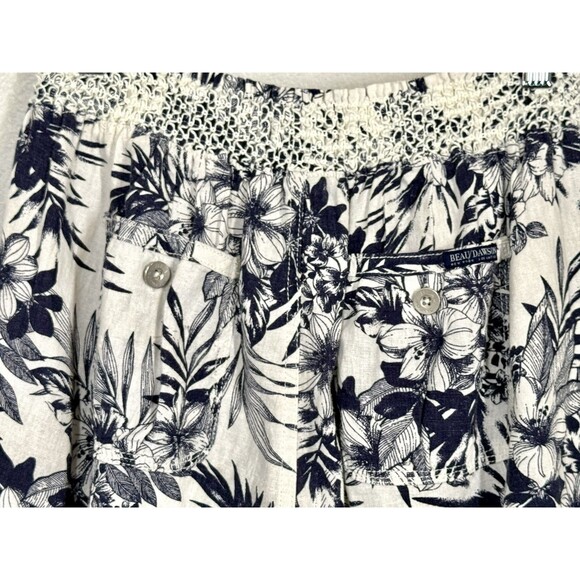 Beau Dawson Linen Blend Wide Leg Blue White Floral Pants Size L Beachy Coastal - Picture 7 of 14